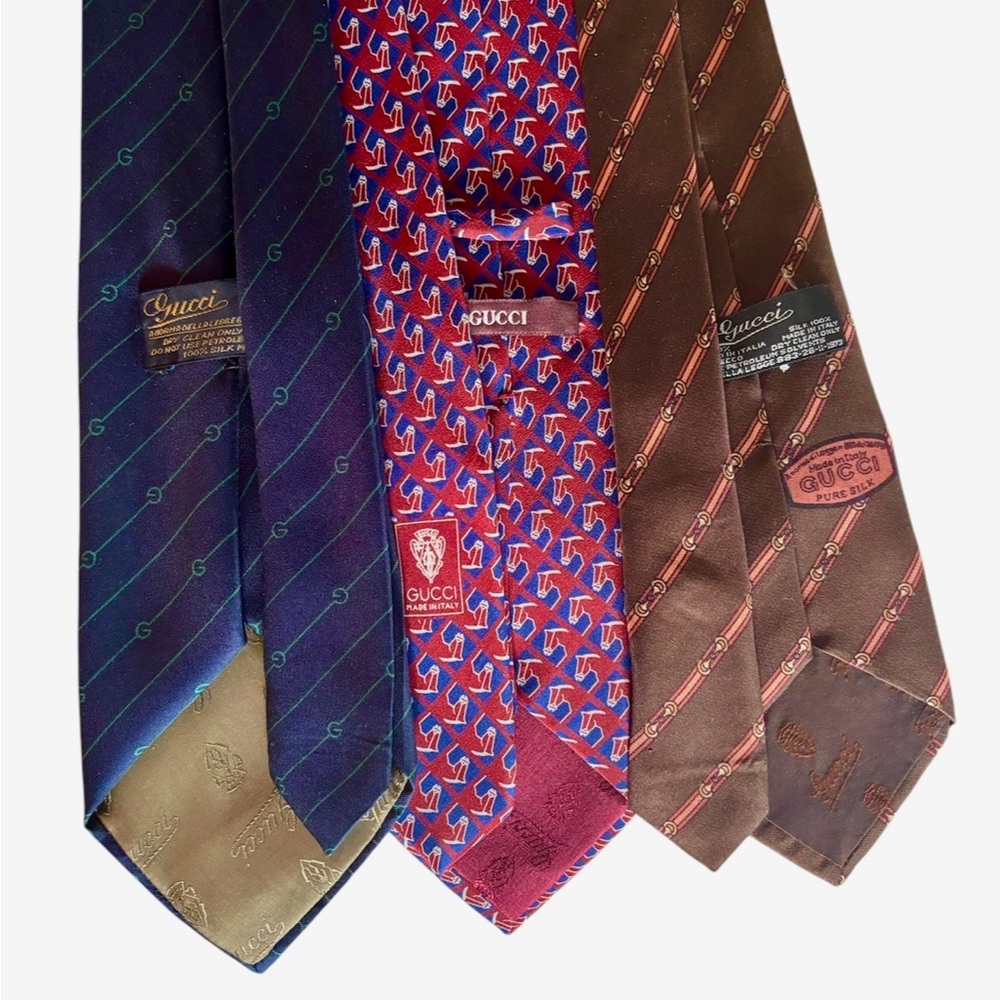 Gucci Men's Silk Tie Set - Blue, Red, Brown - Picture 2 of 3